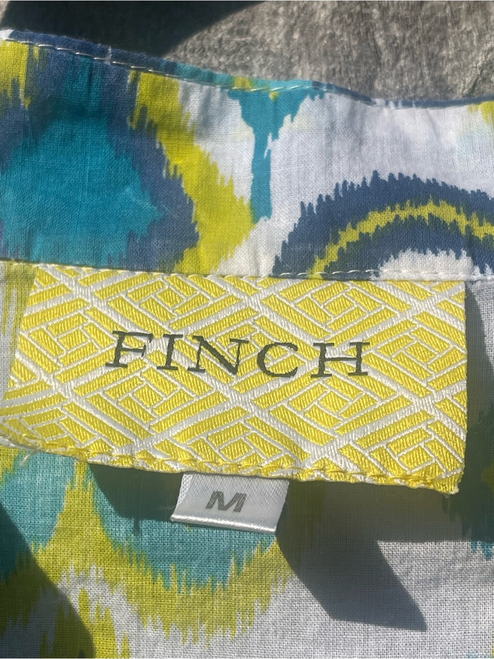 FINCH Blue & Lime Ikat Button-Front Tunic SZ M - Picture 5 of 10